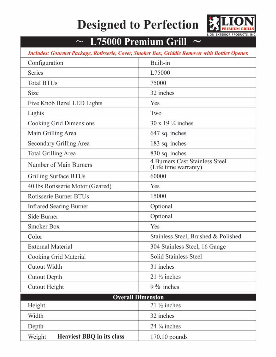 Lion 32 Inch 4 Burner Gas Grill - L75000 Natural Gas - 75623 - Texas Outdoor Patio Center